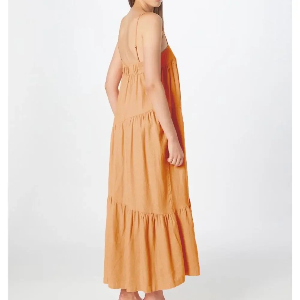 ABERCROMBIE Asymmetrical Summer Maxi Dress Light Orange XS Tall